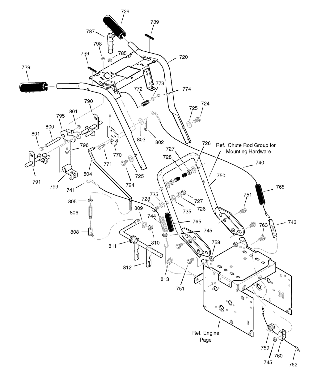 Handle Assembly Diagram and Parts List for 1695363-6271200X54 2007 Briggs and Stratton Snow Blower